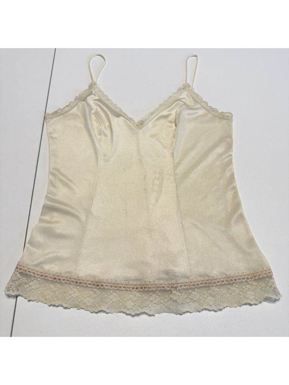 Vintage Deena Camisole Lingerie Top Cream Size 32 Lace Nighty